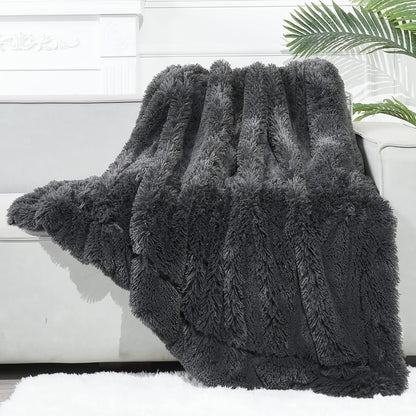 GONAAP Fuzzy Faux Fur Throw Blanket Twin Size Dark Grey Super Soft Cozy Plush Fuzzy Shaggy Blanket
