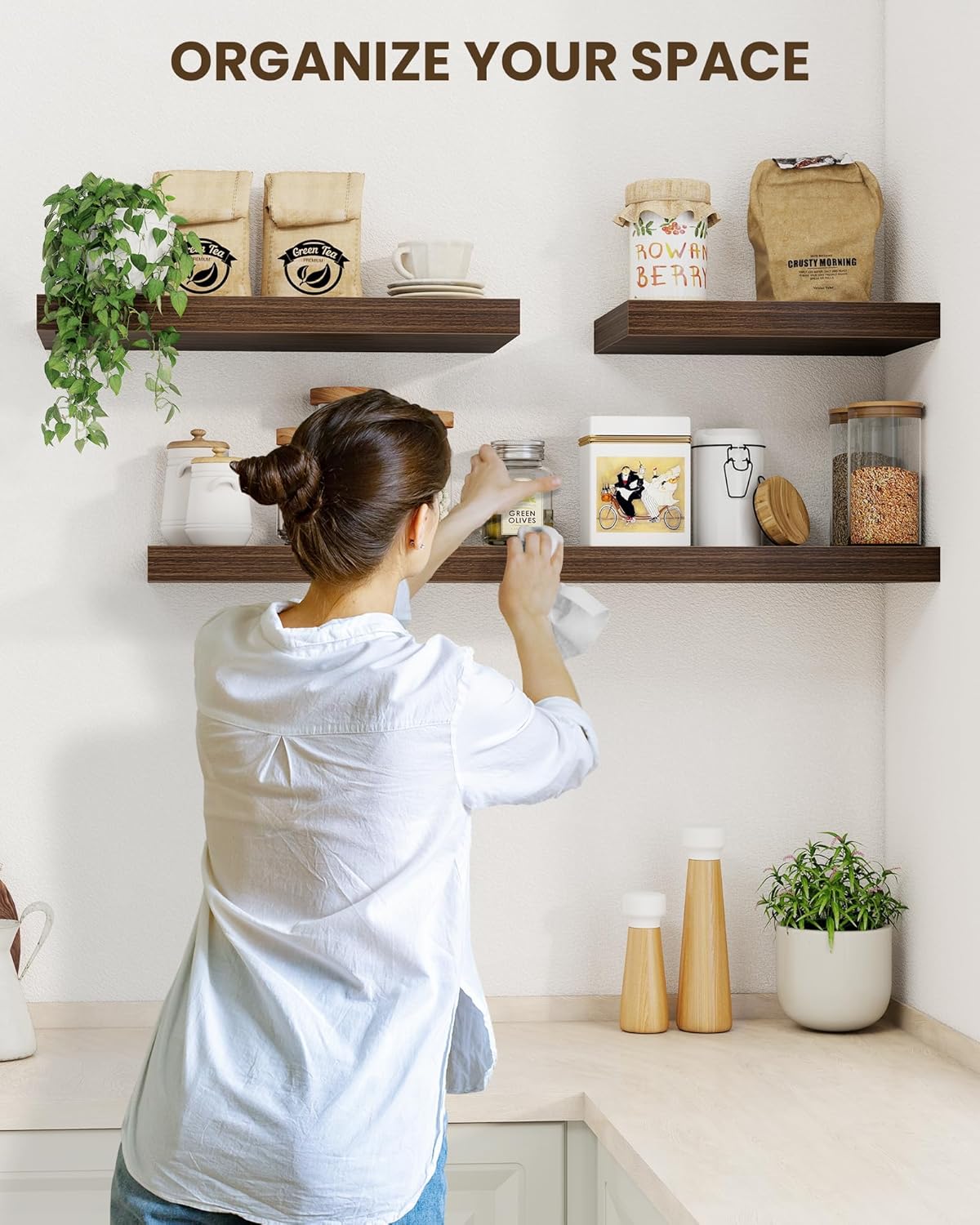 Marsmiles 36" Floating Shelves for Wall, Wooden Shelves with Invisible Brackets Set of 2, Rustic