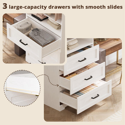 IRONCK Freestanding Closet System with Adjustable Shelves & 3 Drawers