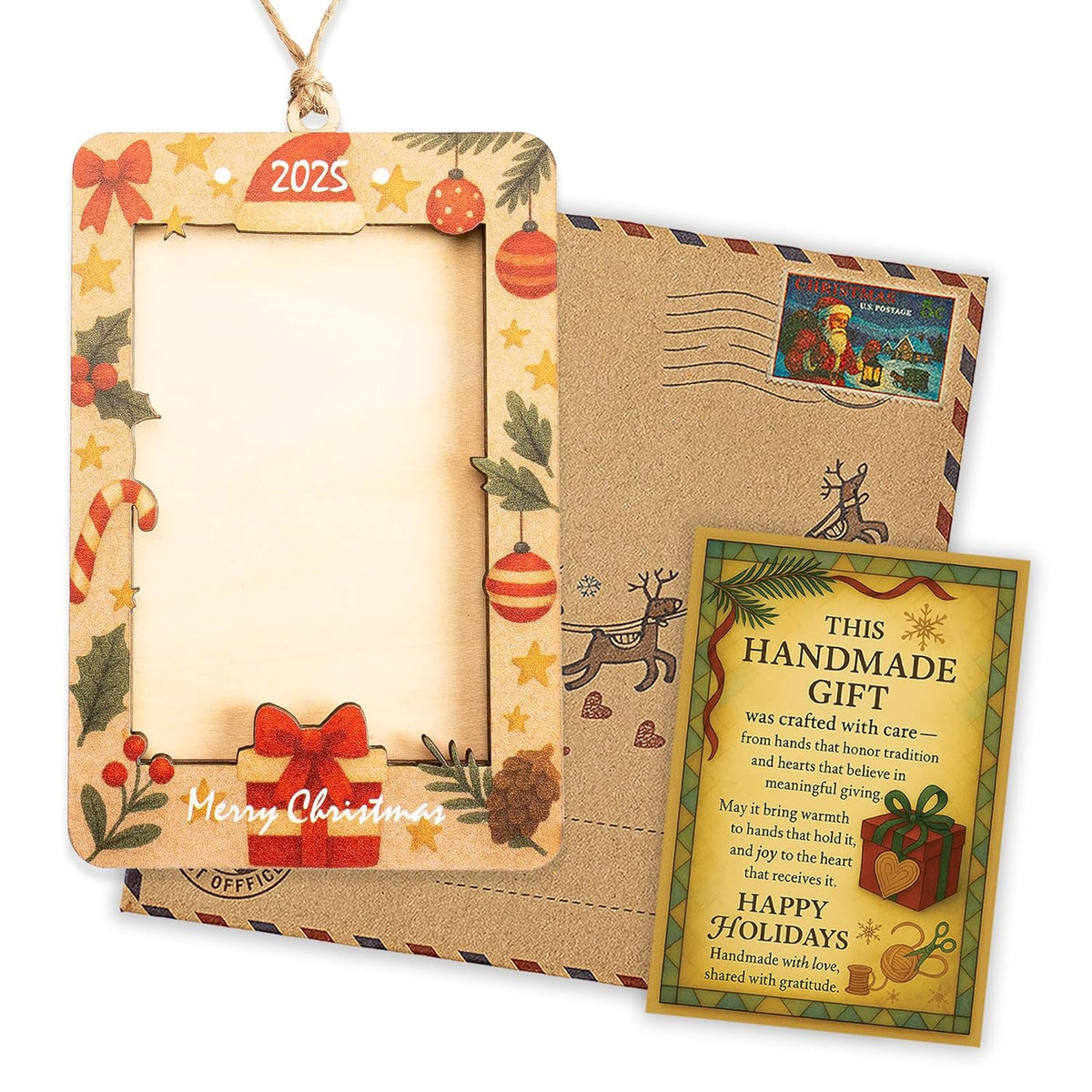 Christmas Picture Frame Ornament 2025 – Wooden Photo Holder Decoration | Family Keepsake Gift