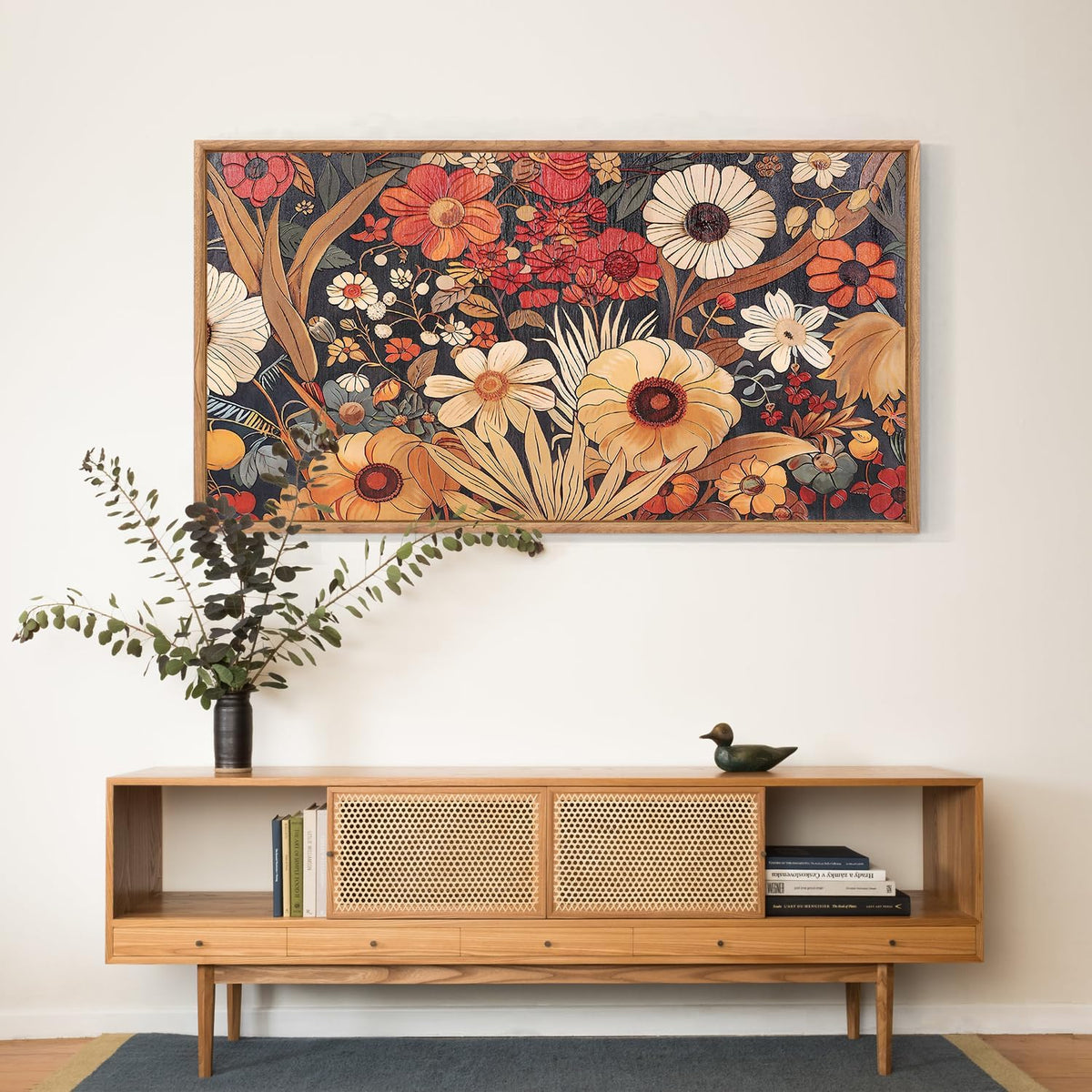 Aurlan Boho Burnt Orange Terracotta Wildflowers Framed Wall Art(40"x20"), Abstract Floral 3D