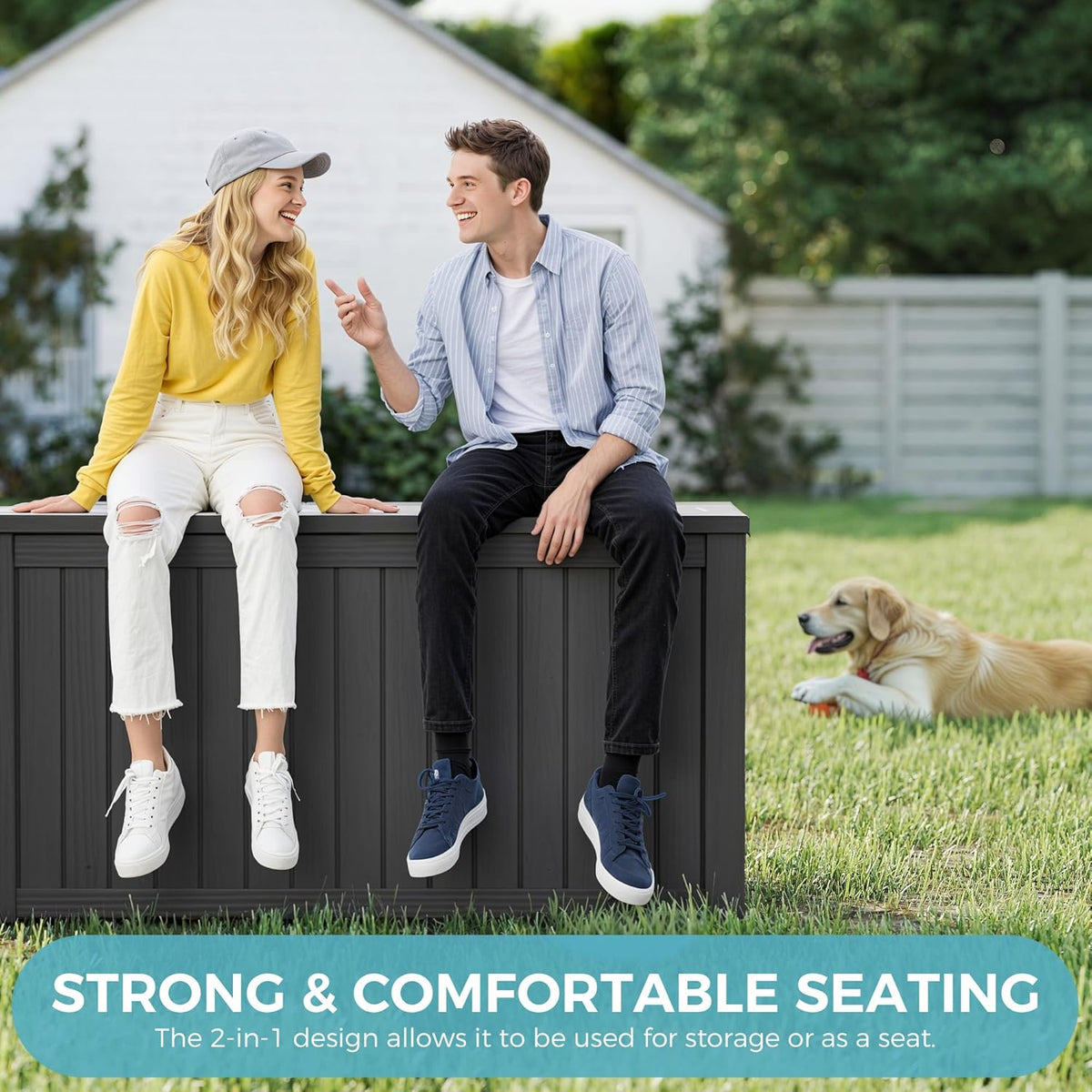 NUNU LAB 150 Gallon Outdoor Storage Box,Resin Large Sturdy Deck Box, Backyard Outside Storage Box