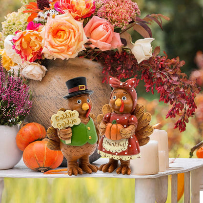 Thanksgiving Turkey Decor - 2Packs Resin Turkey Couple Standing Figurines Thanksgiving Decorations