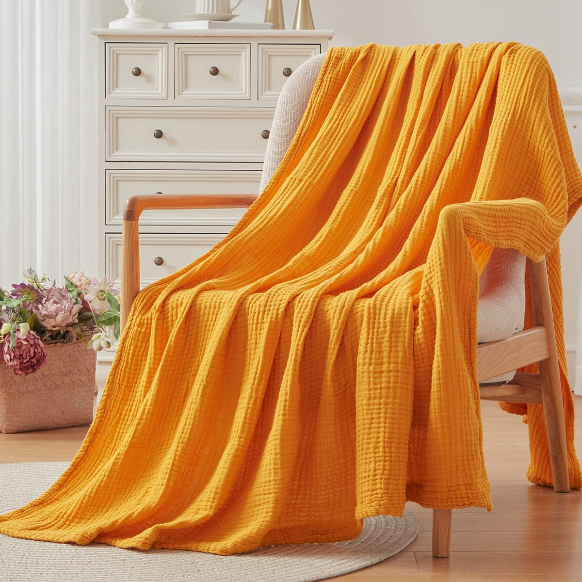 EMME Cotton Twin Blanket 100% Muslin Blanket for Couch Breathable Gauze Blanket All Season Soft and