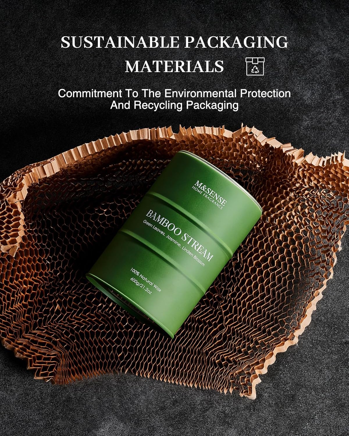 M&SENSE Bamboo Scented Candles Natural Non Toxic, Large Aromatherapy Candle for Stress Relief