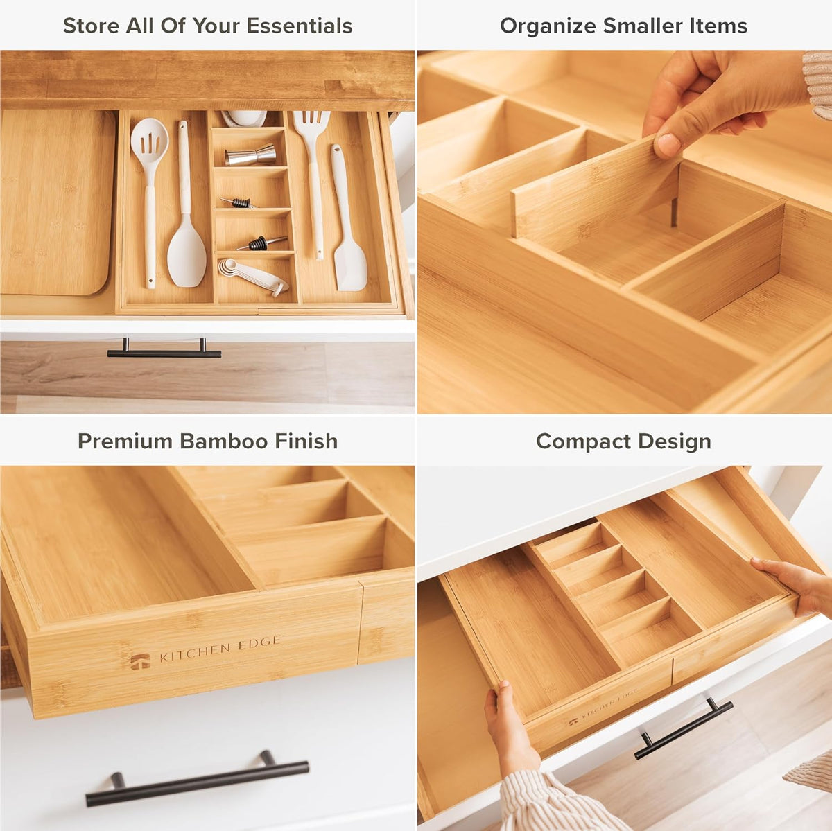 Adjustable Kitchen Drawer Organizer for Utensils and Junk, Food-Safe Contract Grade with 100%