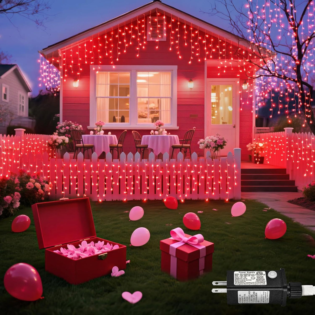 66ft Red Icicle Lights Indoor for Bedroom, 640 LED String Lights for Outside Clear Wire Connectable