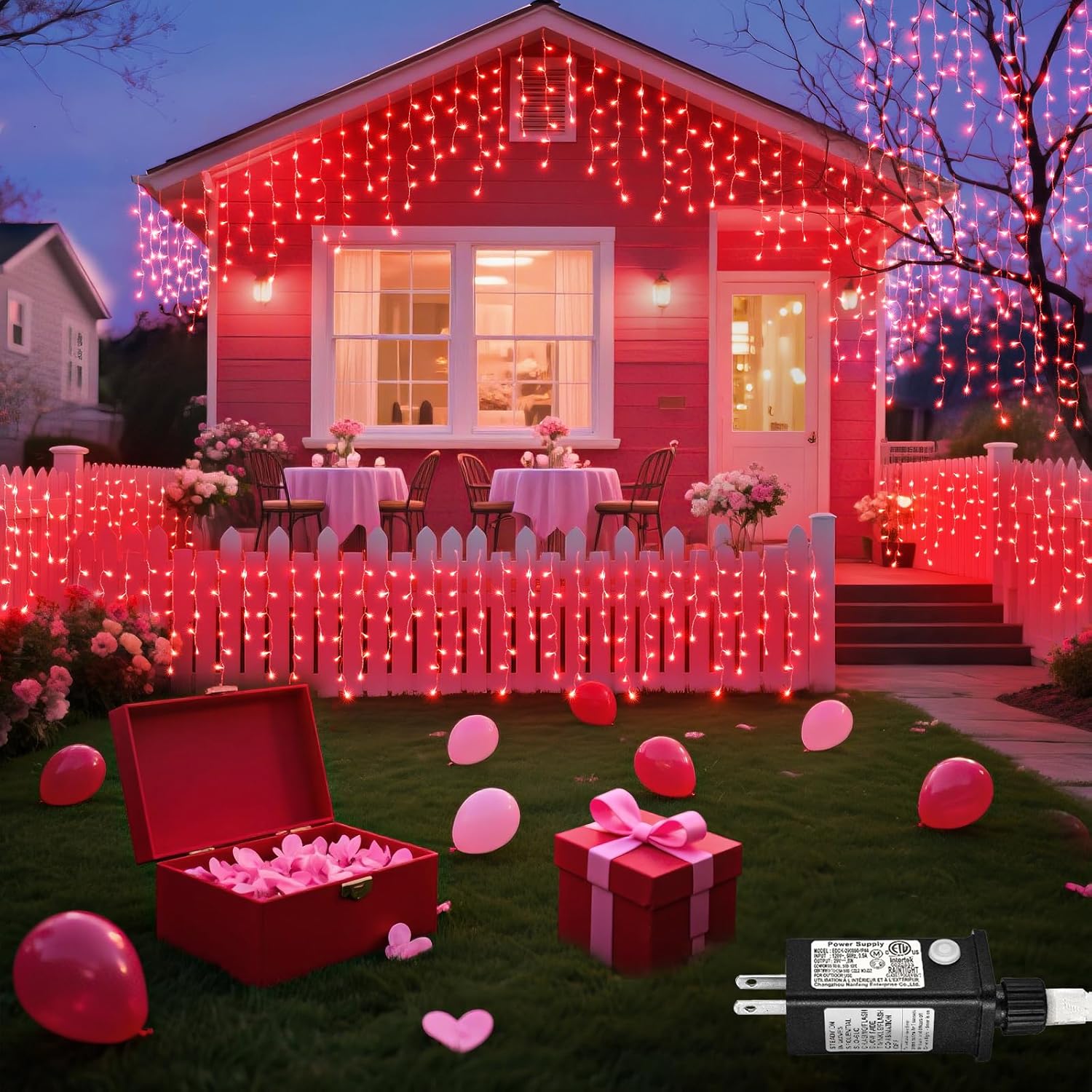 66ft Red Icicle Lights Indoor for Bedroom, 640 LED String Lights for Outside Clear Wire Connectable