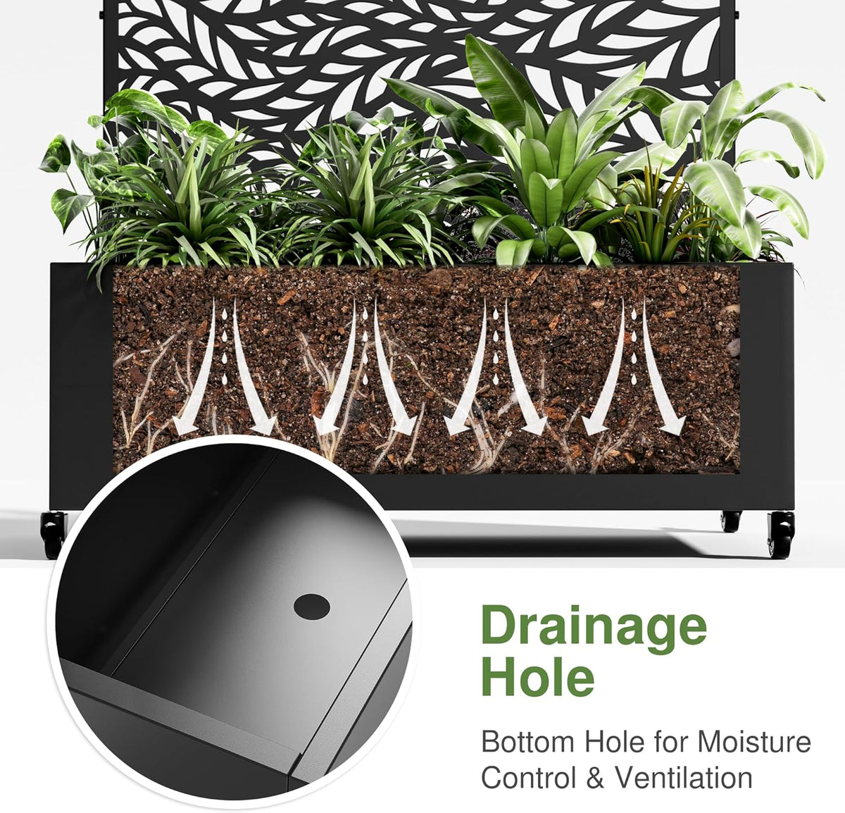 Casaphoria Metal Raised Garden Bed with Trellis and Wheels, 72"x35"x16" Planter Box for Climbing