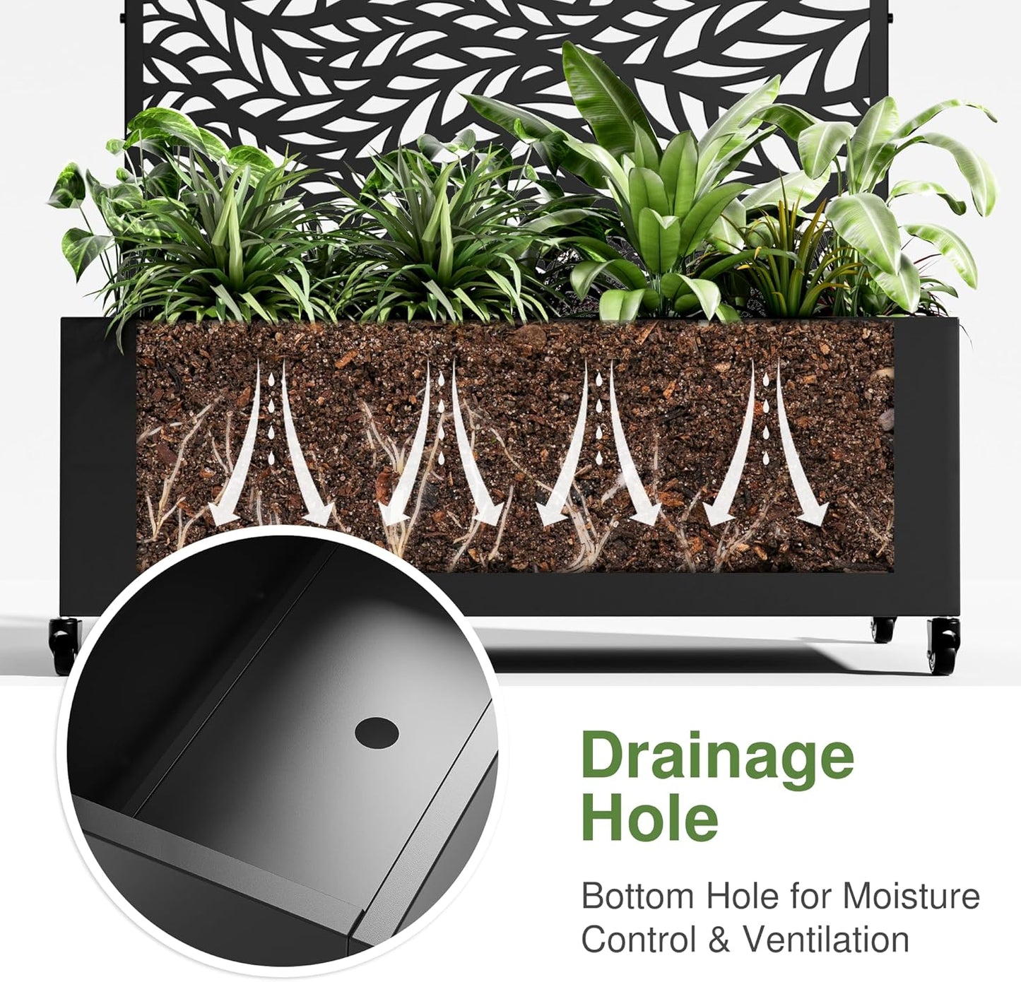Casaphoria Metal Raised Garden Bed with Trellis and Wheels, 47"x47"x16" Planter Box for Climbing