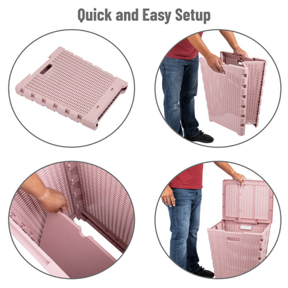 Mind Reader 61L Foldable Laundry Hamper, Clothes Basket, Lid, Wicker Design, Plastic, 18"L x 14.5"W