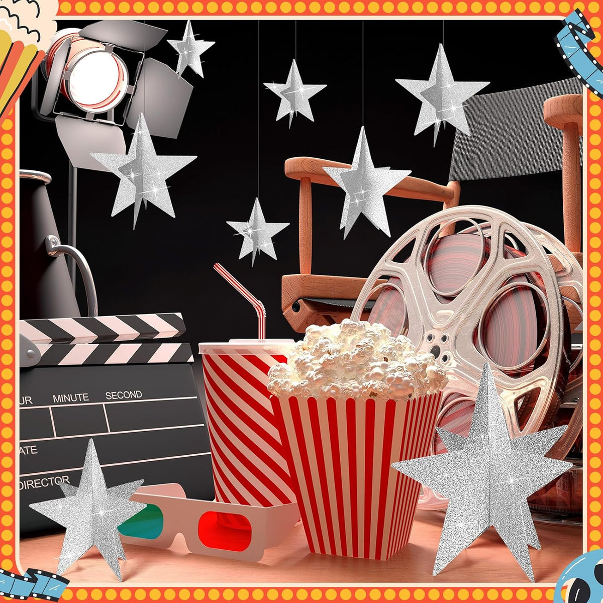 45 Pcs 3D Star Centerpieces Movie Night Decorations for Table in 3 Sizes Hanging Supplies for Red