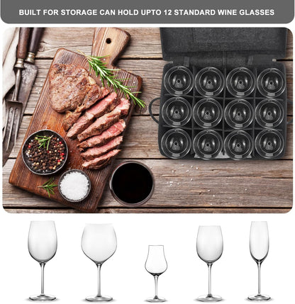 2 Pack Wine Glass Storage Box with Dividers, Stemware Storage Containers for Packing and Moving