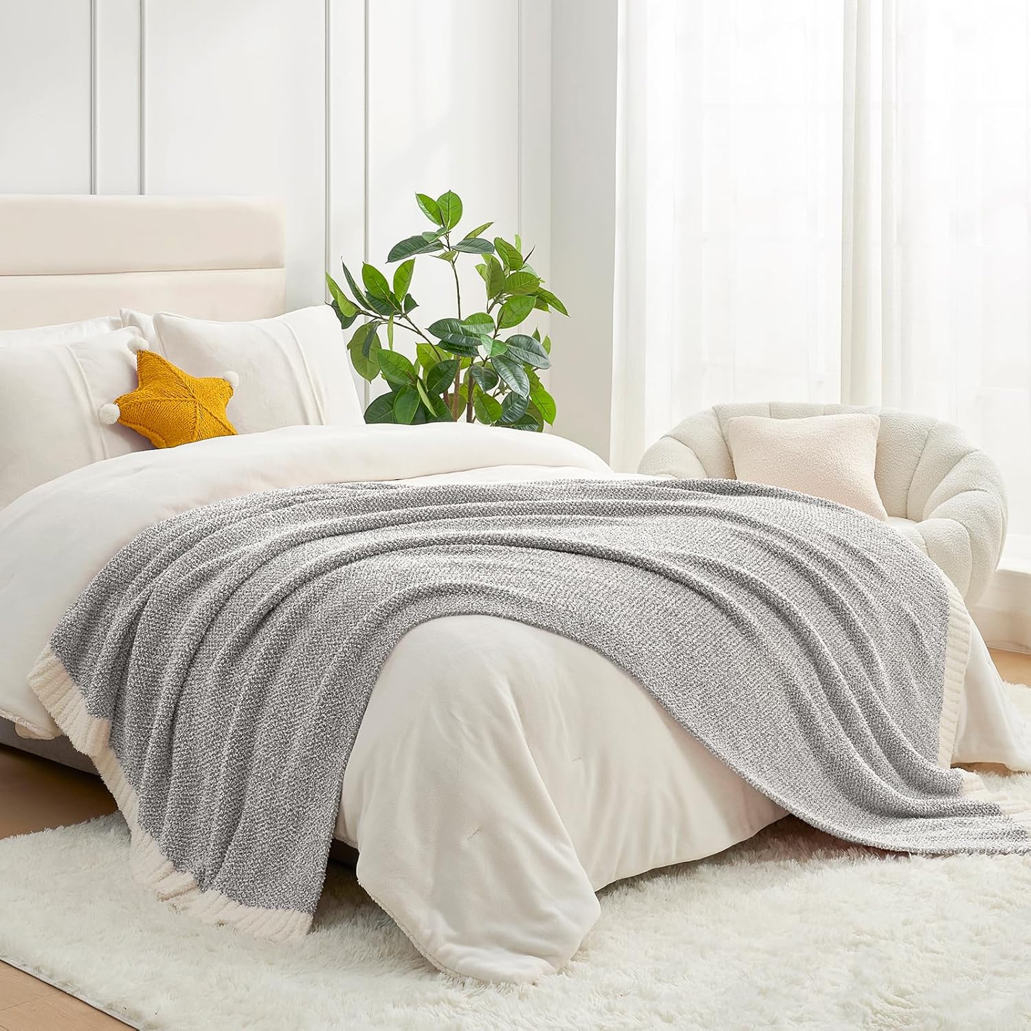 Snuggle Sac Oversized Grey Throw Blankets Twin Size,Super Soft Warm Blankets Cozy Knit Fuzzy Throw