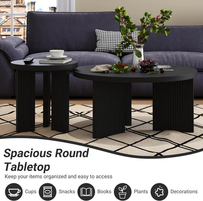 Nesting Coffee Table Set of 2, Modern Wooden Coffee Table with Smooth Thick Design, Circle Tea