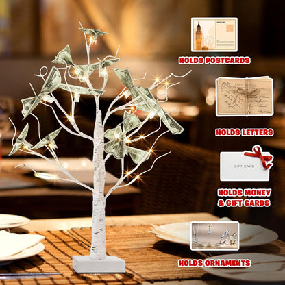 PEIDUO Money Tree, 22 Inch Gift Card Tree Holder with 6 Clips and 6 Greeting Cards, 24 Warm White