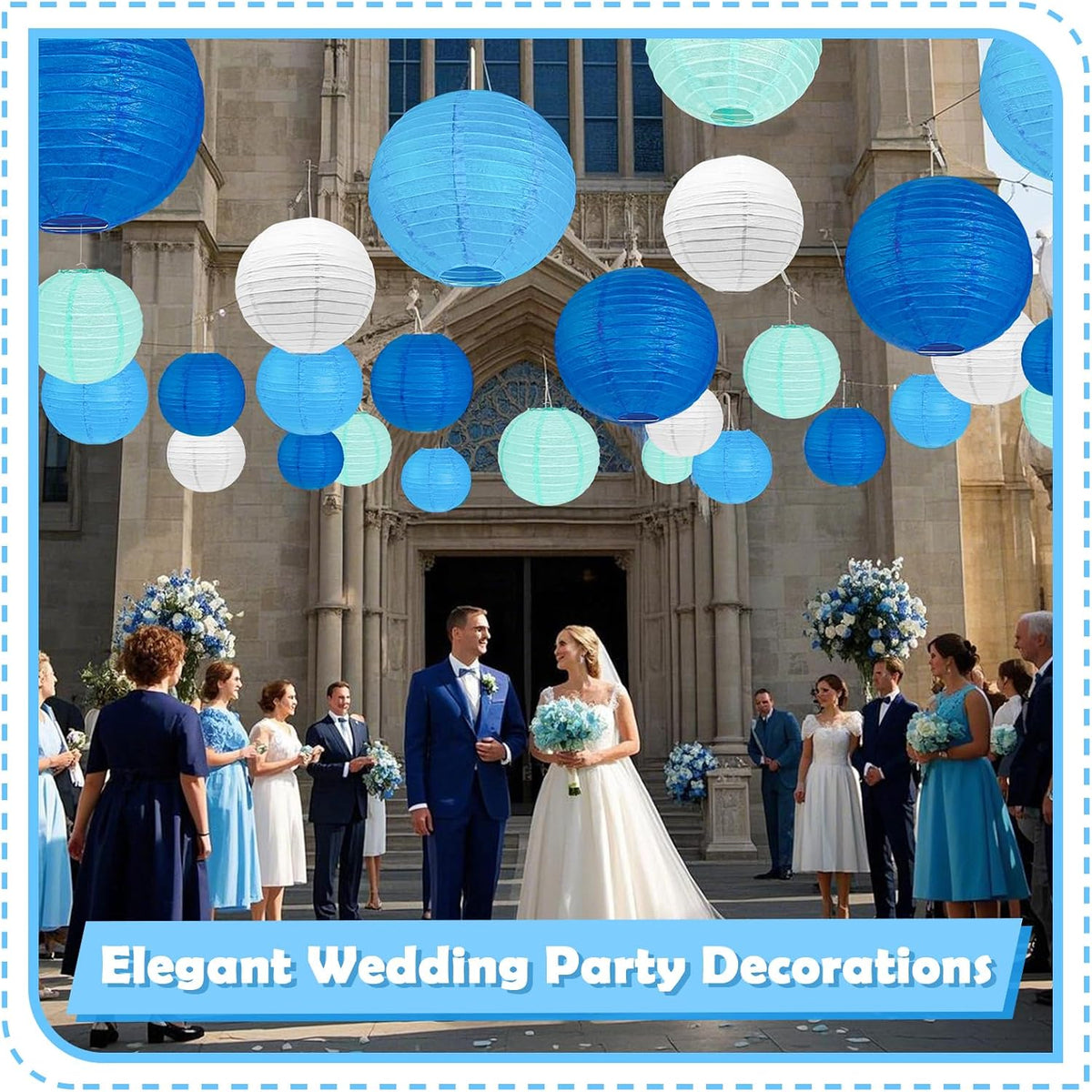 12Pcs Blue and White Paper Lanterns Assorted Sizes (6" 8" 10" 12") for Home Decor, Wedding