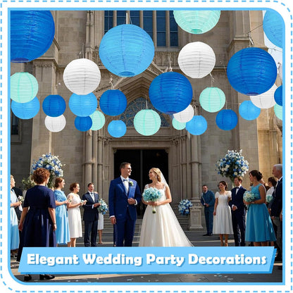12Pcs Blue and White Paper Lanterns Assorted Sizes (6" 8" 10" 12") for Home Decor, Wedding
