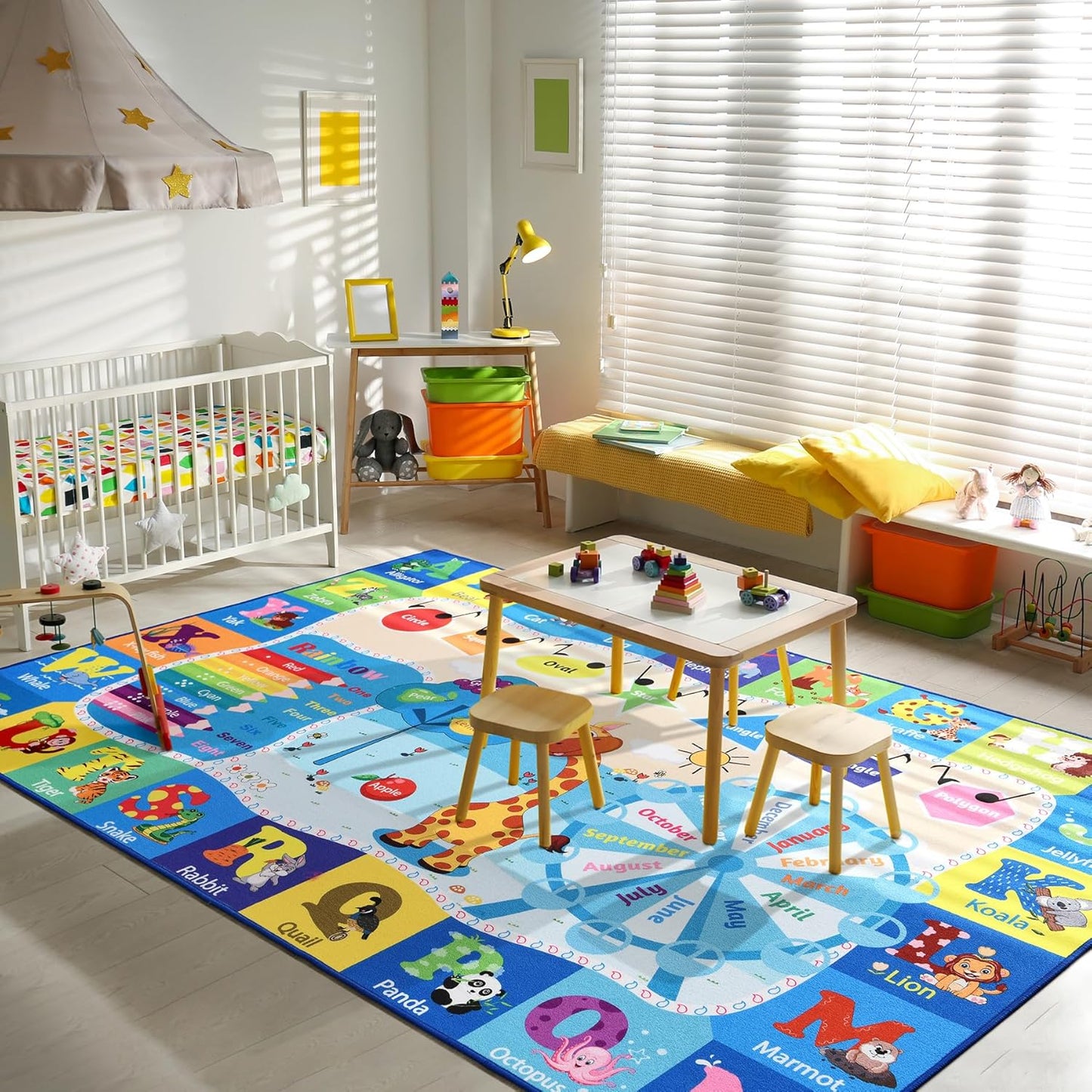 Kids Rugs for Playroom Washable, Educational and Fun Learning Rugs with ABC Alphabet Animals