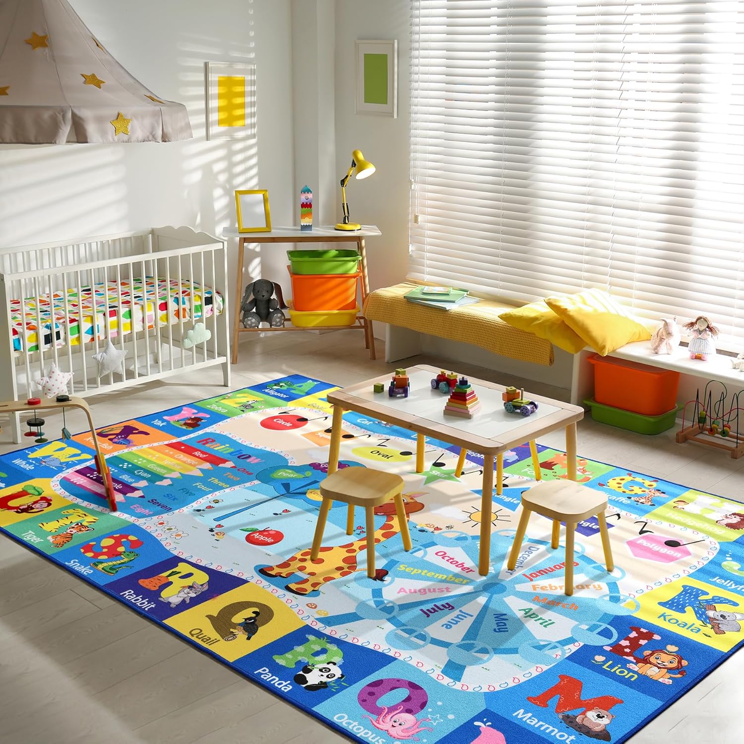 Kids Rugs for Playroom Washable, Educational and Fun Learning Rugs with ABC Alphabet Animals