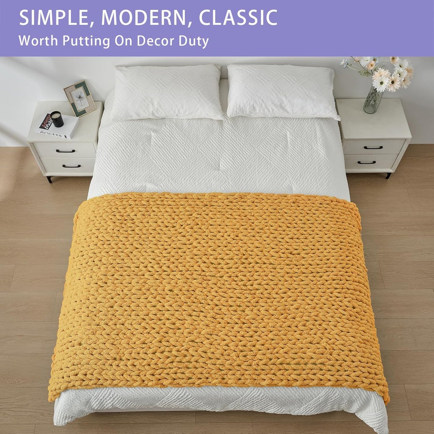 Bigacogo Chunky Knit Throw Blanket for Couch, 40x80 inches, 100% Hand Knitted with Thick Jumbo