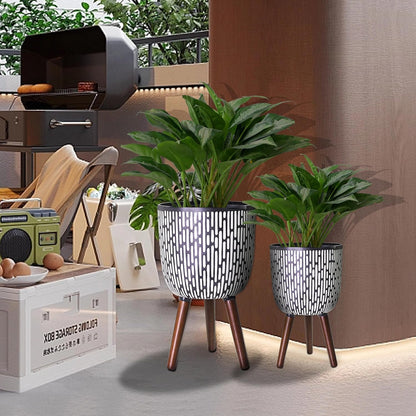 2 Set Plant Pot with Stand 10 & 12 inches, Mid-Century Large Planter with Legs for Indoor Plants