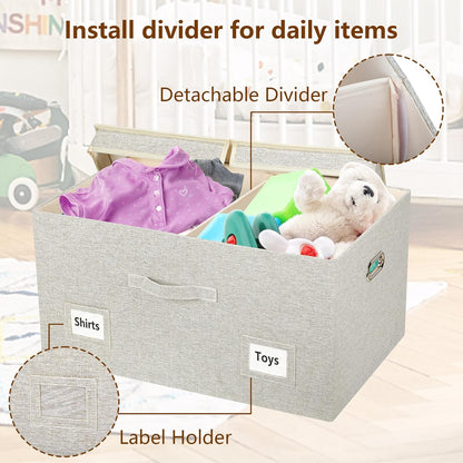 75 Quarts Extra Large Decorative Storage Bins with Lids, 3 Packs Beige Collapsible Storage Bins