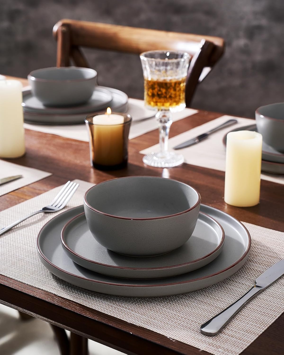 Famiware Mercury Plates and Bowls Sets, 18 Pieces Stoneware Dinnerware Sets, Dishes Set for 6