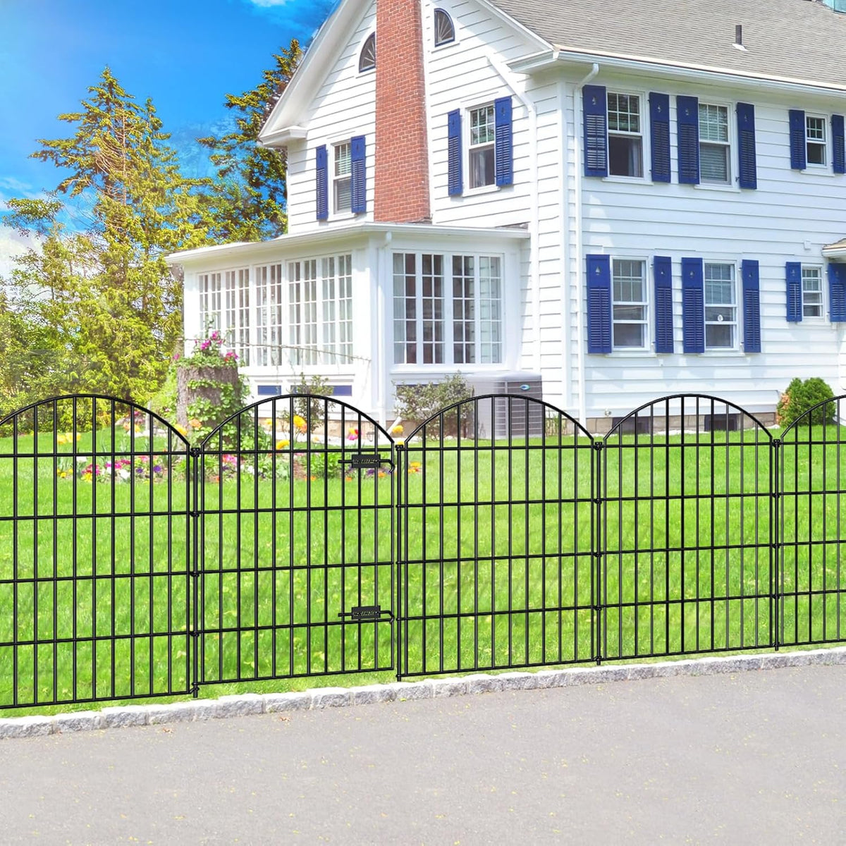 Metal Garden Fence with Gate 36in (H) x 11.7ft (L), 1 Gate+ 4 Panels Dog Fence Border Fence Animal