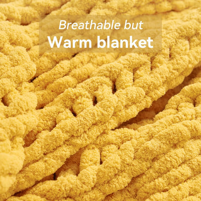 Chunky Knit Throw Blanket, 30''*40'' Knitted Throw Chenille Yarn for Bed Couch, Handmade Yellow