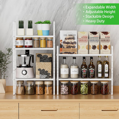 Expandable Cabinet Storage Shelf Stackable Organizer Rack for Kitchen Bathroom Pantry Spice