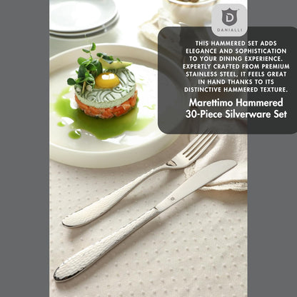 Hammered Silverware Set | Premium 18/10 Stainless Steel Flatware Service for 6 | Heavy-Duty &