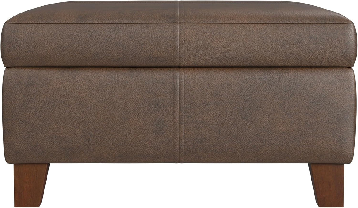 HomePop Home Decor |K2380-E910 | Luxury Large Faux Leather Square Storage Ottoman | Ottoman with