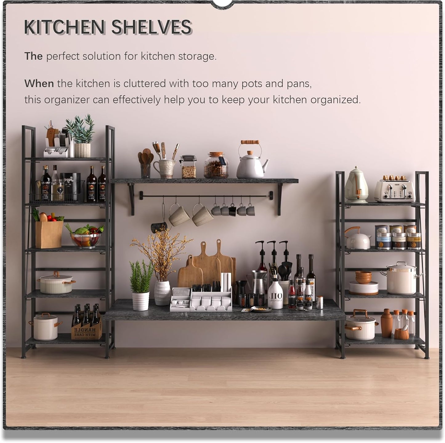 4NM No Assembly Foldable Bookshelf, 5-Shelf Collapsible Bookcase Storage for Small Spaces, 62.2" H
