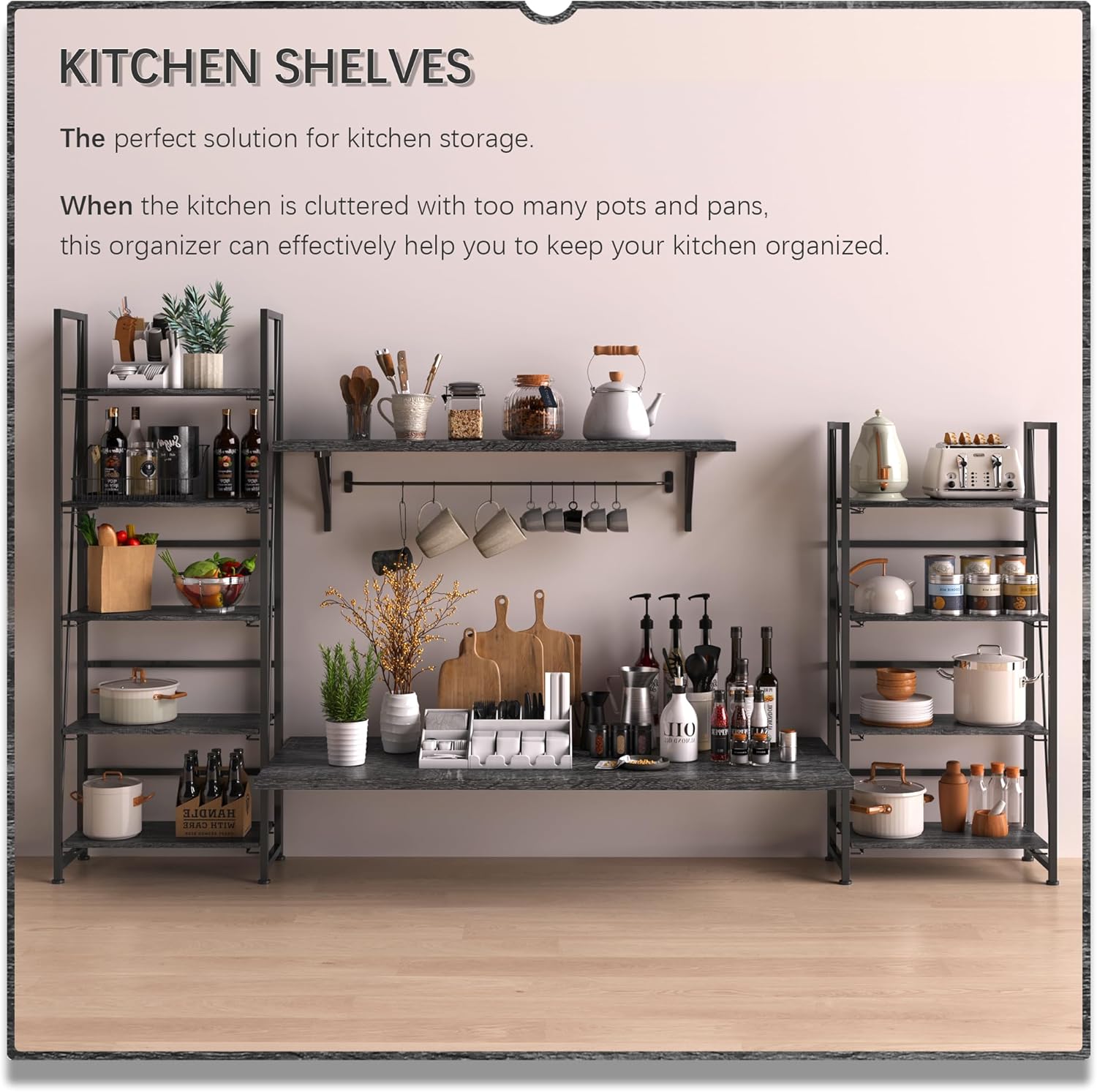 4NM No Assembly Foldable Bookshelf, 5-Shelf Collapsible Bookcase Storage for Small Spaces, 62.2" H