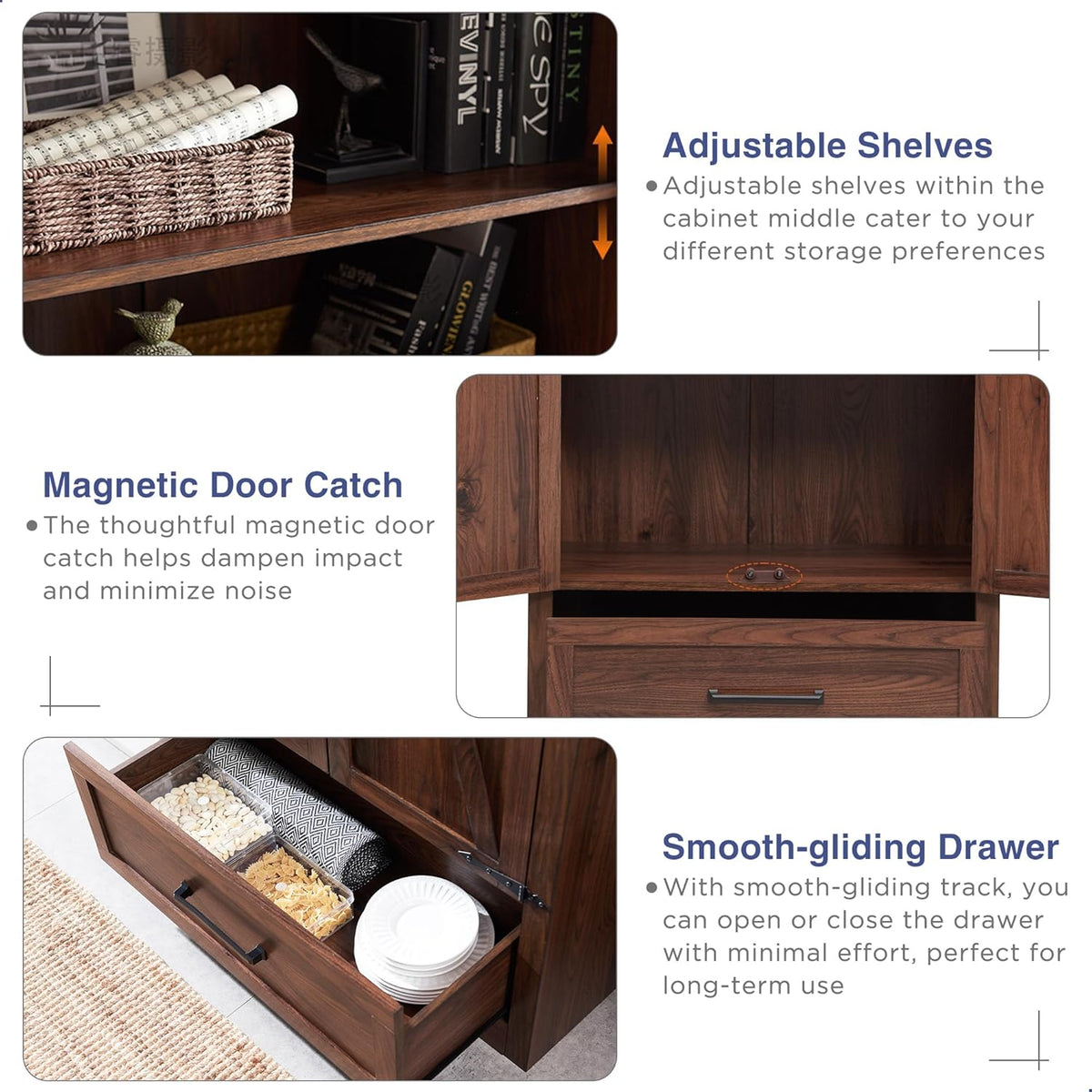 JXQTLINGMU Farmhouse Kitchen Pantry Cabinet - 72" Tall Wood Kitchen Storage Cabinets with