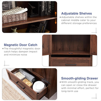 JXQTLINGMU Farmhouse Kitchen Pantry Cabinet - 72" Tall Wood Kitchen Storage Cabinets with