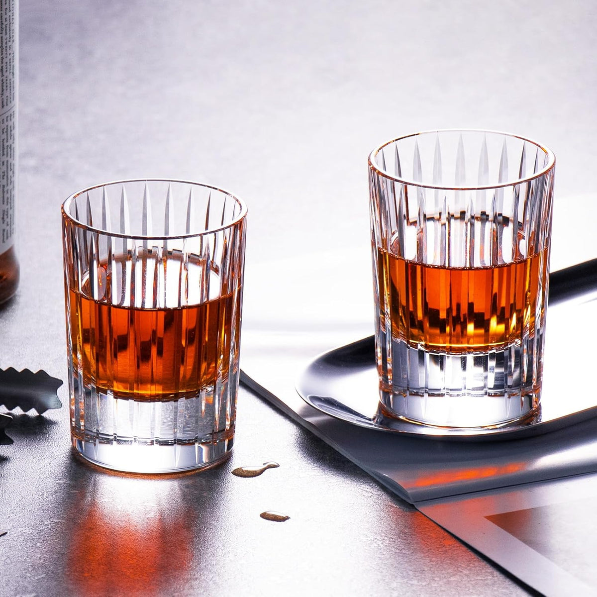 KAMMAK Crystal Whiskey Glasses Set of 2, Handcrafted 3.38oz Liquor Glasses, Luxury Old Fashioned