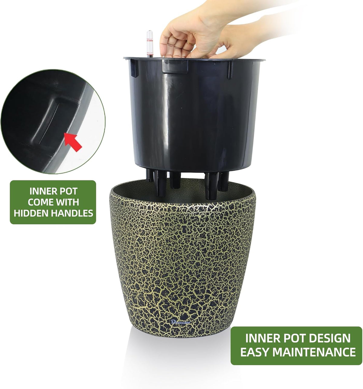 Dexceder 11x10 Inches Self Watering Planter Indoor Outdoor, Inner Pot Design, Thickened Table