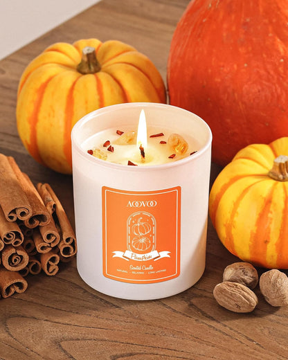 AOOVOO Pumpkin Scented Candles for Women - Aromatherapy Candle with Crystals Inside, 10oz Soy