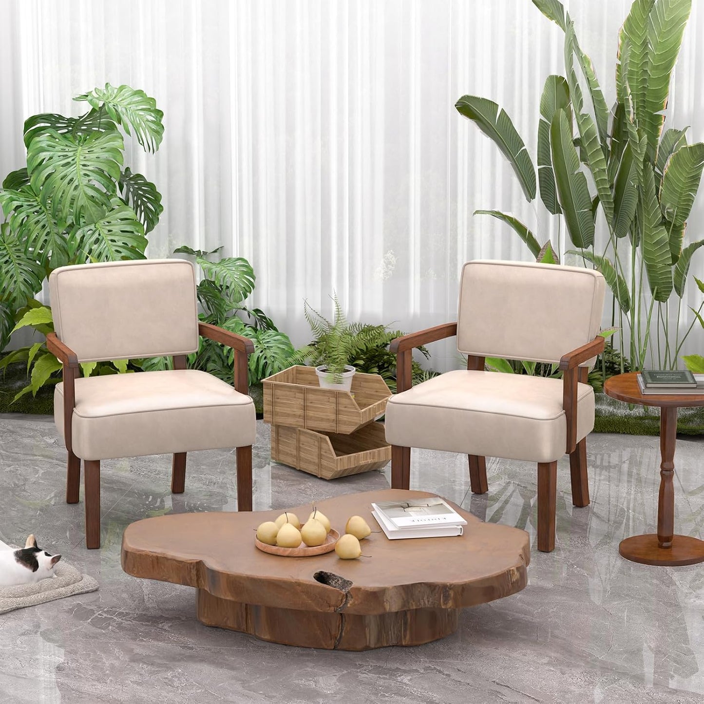 Accent Chair Set of 2 with Table, PU Leather Chair for Living Room Oversized Armchair with Soft
