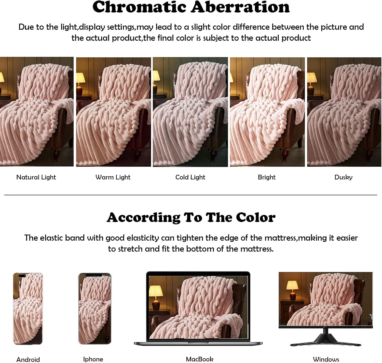 NEWCOSPLAY Faux Fur Twin Blanket Pink 3D Ribbed Plush Thick Warm Blanket for Couch Sofa Bed 850GSM