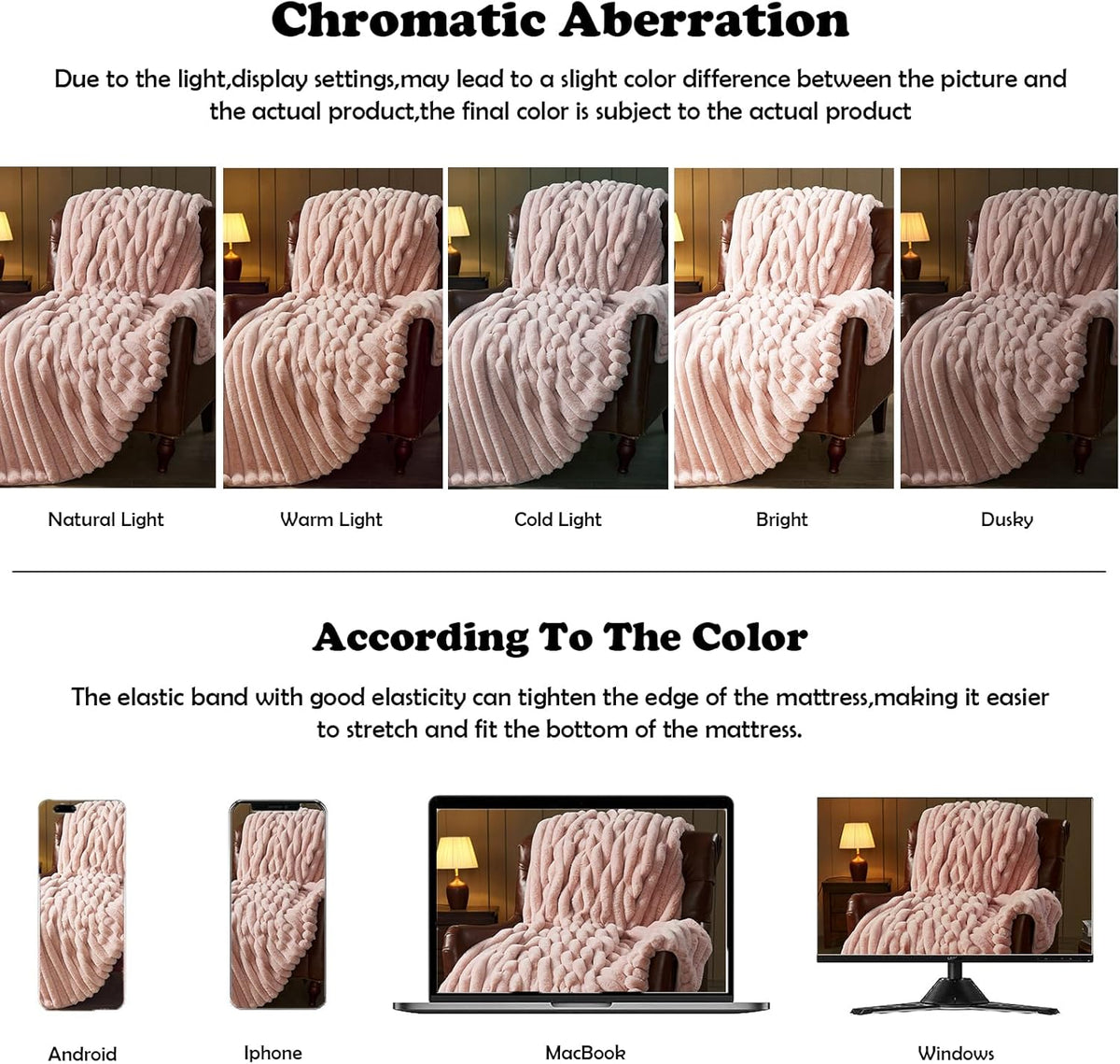 NEWCOSPLAY Faux Fur Throw Blanket Pink 3D Ribbed Plush Thick Warm Blanket for Couch Sofa Bed 850GSM
