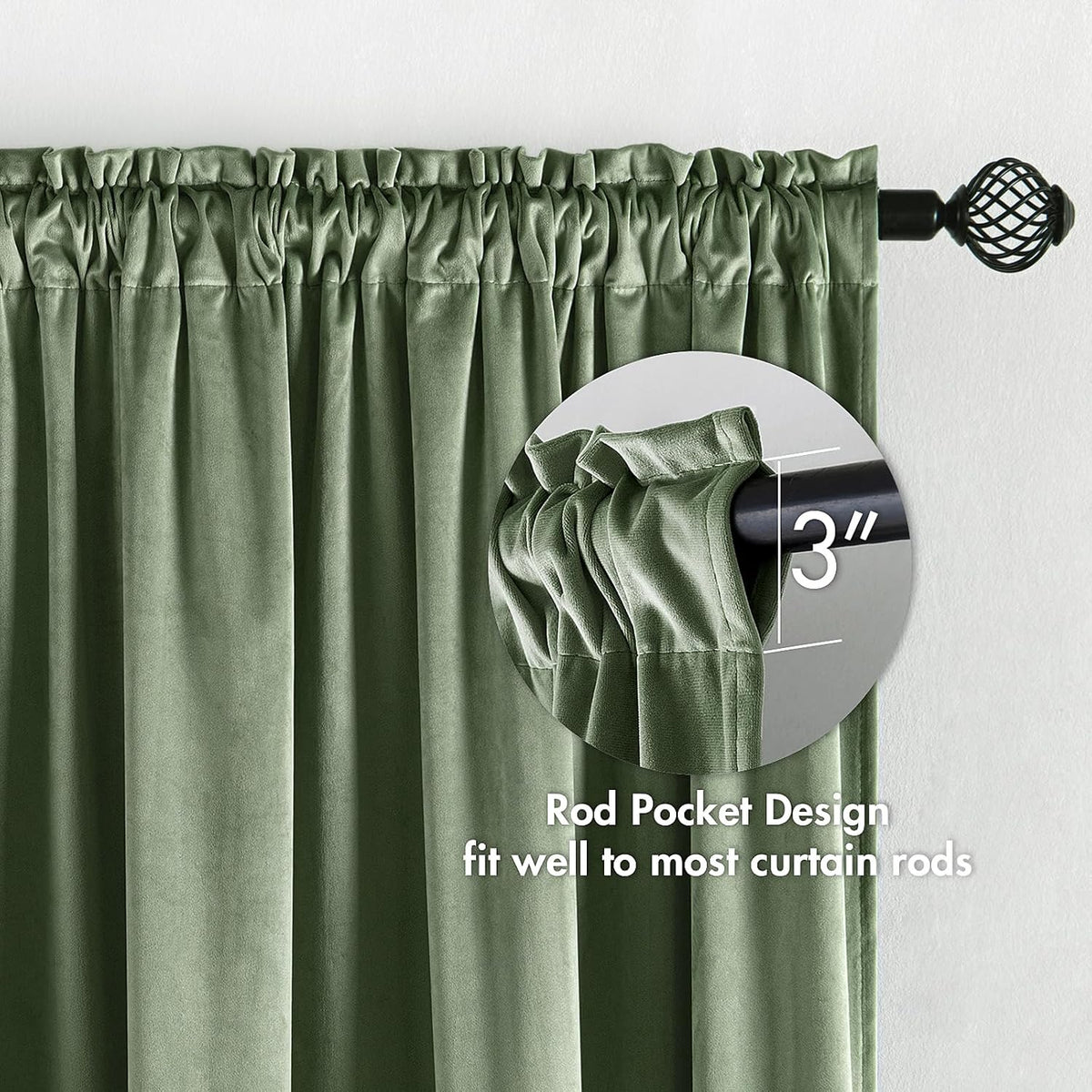 MIULEE Velvet Curtains Sage Green Thermal Insulated Blackout Curtain Drapes for Bedroom Living Room