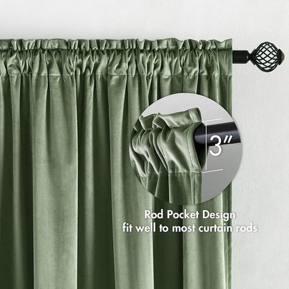 MIULEE Velvet Curtains Sage Green Thermal Insulated Blackout Curtain Drapes for Bedroom Living Room