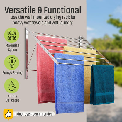 Smartsome | Wall Mounted | Clothes Drying Rack| 22" Wide |15 Linear Feet Capacity | 8 Smooth Round