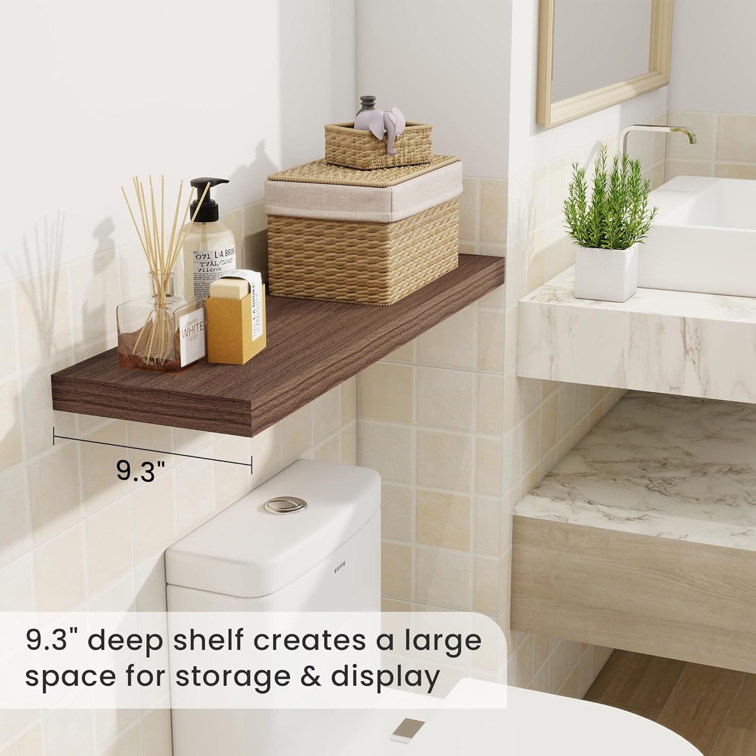 Fun Memories Floating Shelves for Wall, 32 Inch Rustic Wood Wall Mounted Shelves for Bathroom