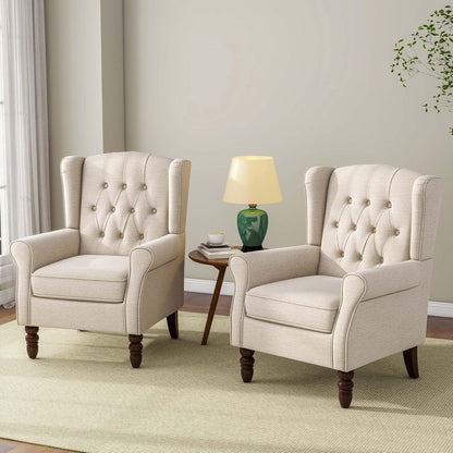 Accent Chair, Upholstered Armchair with Button Tufted High Back & Solid Wood Legs, Comfy Wingback