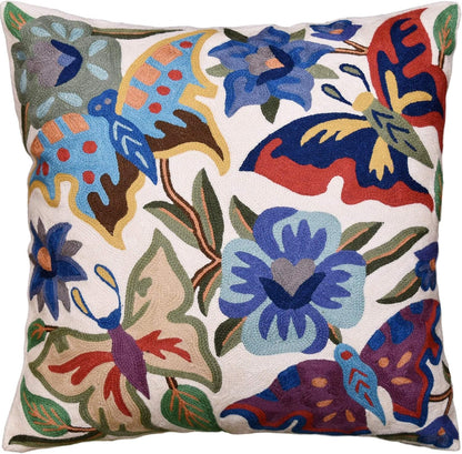 Butterfly Floral Decorative Pillow Cover Moth Botanical Flower Pillowcase Couch Hand Embroidered