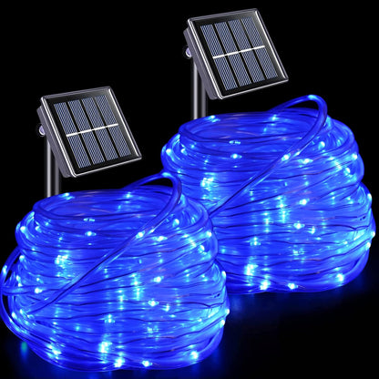 YEGUO 2 Packs Each 33ft 100 LED Solar Rope Lights Outdoor Waterproof, Solar Pool Light Blue, 8